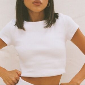 Princess Polly White Ribbed Cropped Shirt